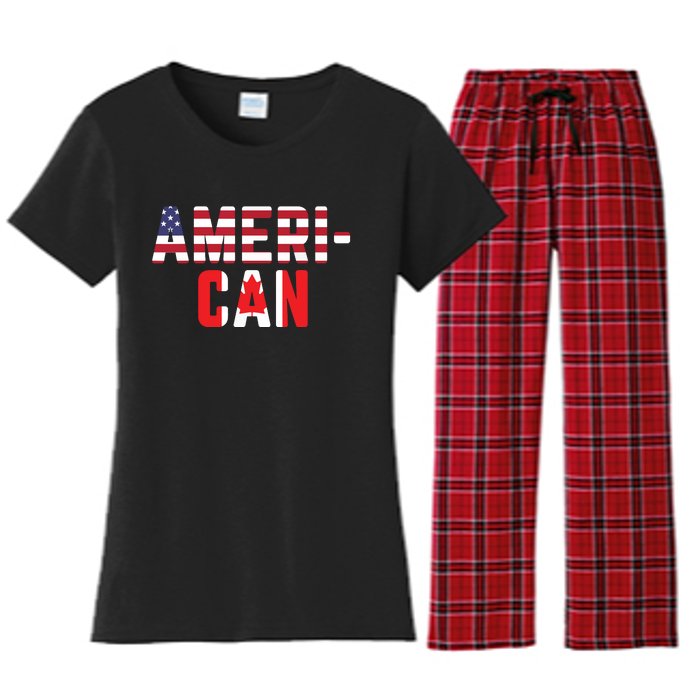 American Canadian Flag America Canada Patriotic Women's Flannel Pajama Set