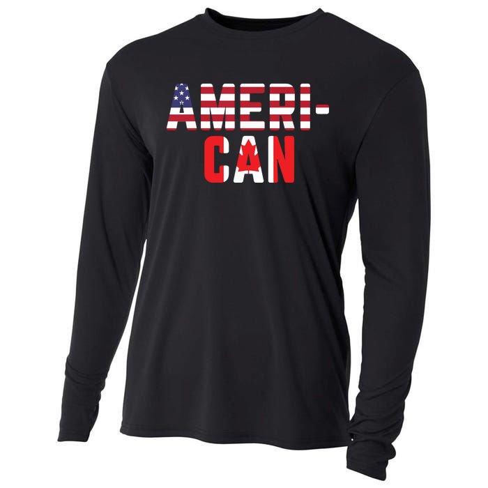 American Canadian Flag America Canada Patriotic Cooling Performance Long Sleeve Crew