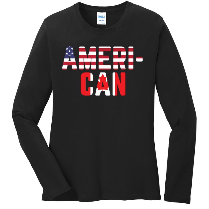 American Canadian Flag America Canada Patriotic Ladies Long Sleeve Shirt