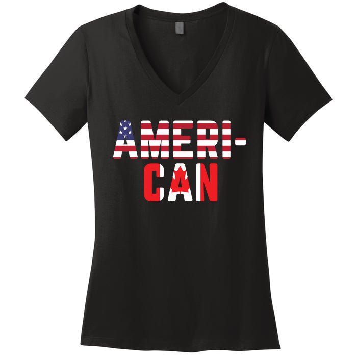 American Canadian Flag America Canada Patriotic Women's V-Neck T-Shirt