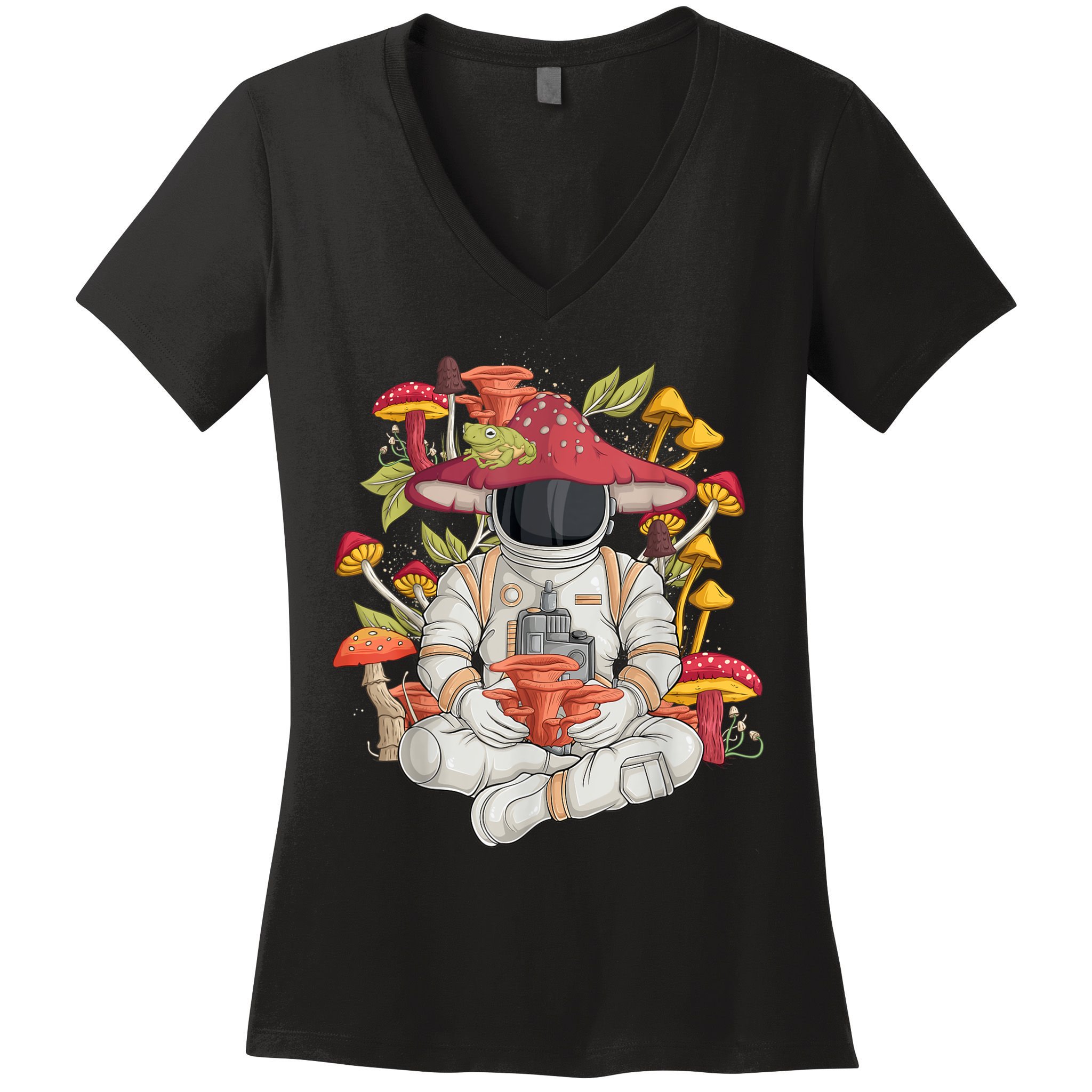 Astronaut Cottagecore Frog Aesthetic Men Women Graphic Women's V-Neck T-Shirt