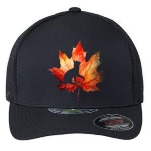 Autumn Cat Fall Lover Flexfit Unipanel Trucker Cap