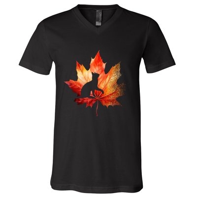 Autumn Cat Fall Lover V-Neck T-Shirt