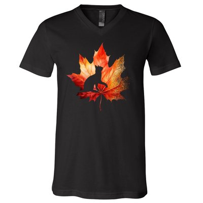 Autumn Cat Fall Lover V-Neck T-Shirt