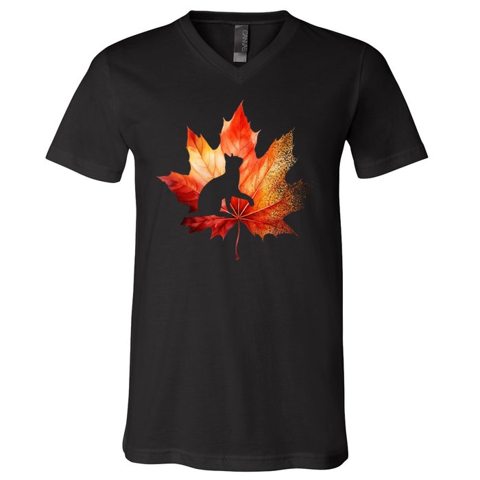 Autumn Cat Fall Lover V-Neck T-Shirt