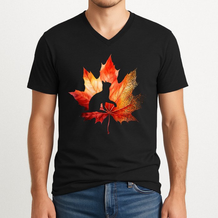 Autumn Cat Fall Lover V-Neck T-Shirt