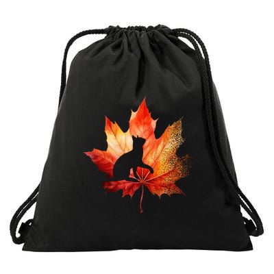 Autumn Cat Fall Lover Drawstring Bag