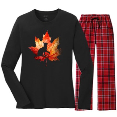 Autumn Cat Fall Lover Women's Long Sleeve Flannel Pajama Set 