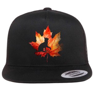 Autumn Cat Fall Lover Flat Bill Trucker Hat