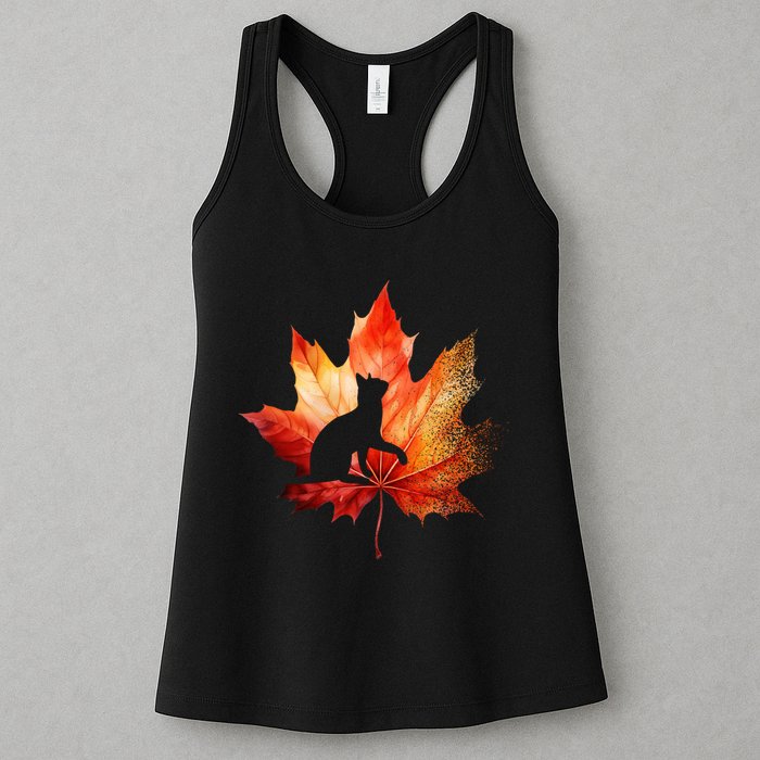 Autumn Cat Fall Lover Womens Tank Top