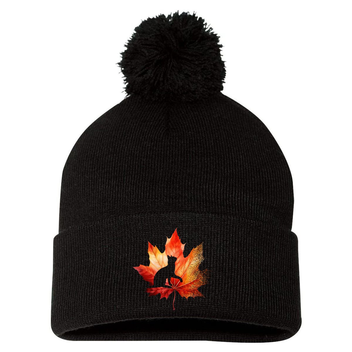 Autumn Cat Fall Lover Pom Pom 12in Knit Beanie