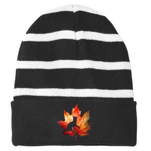 Autumn Cat Fall Lover Striped Beanie with Solid Band