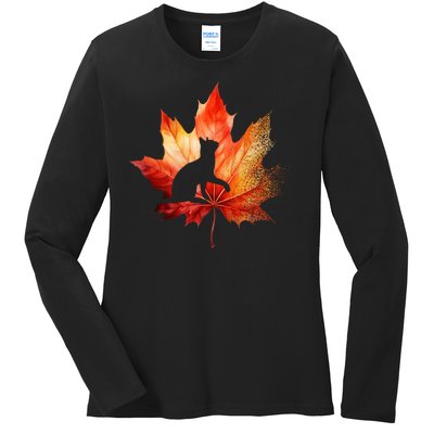 Autumn Cat Fall Lover Ladies Long Sleeve Shirt