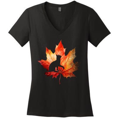 Autumn Cat Fall Lover Women's V-Neck T-Shirt