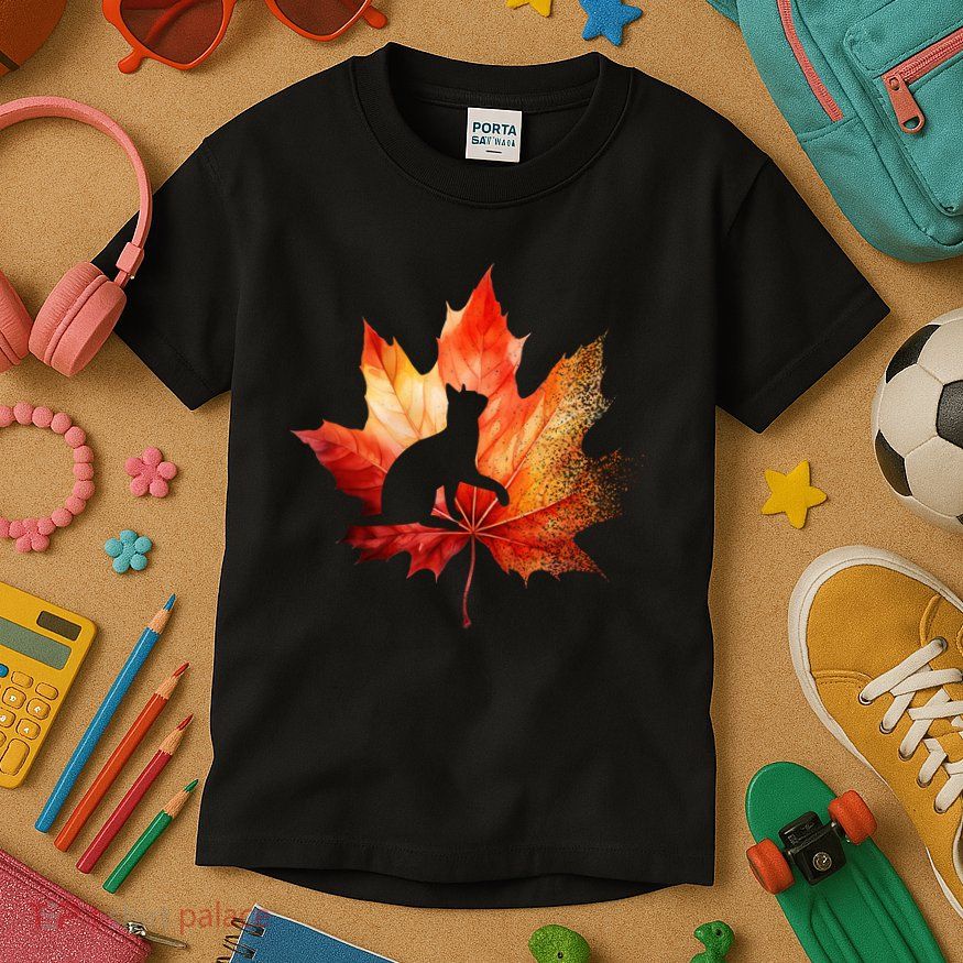 Autumn Cat Fall Lover Kids T-Shirt
