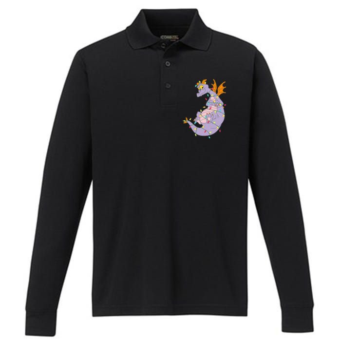 Adorable Christmas Figment Lights for Animal Lovers Performance Long Sleeve Polo