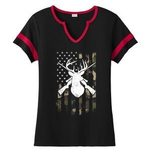 American Camouflage Flag Whitetail Buck Deer Hunting Funny Gift Great Gift Ladies Halftime Notch Neck Tee