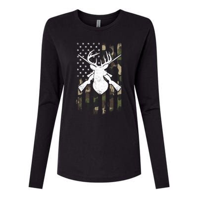 American Camouflage Flag Whitetail Buck Deer Hunting Funny Gift Great Gift Womens Cotton Relaxed Long Sleeve T-Shirt