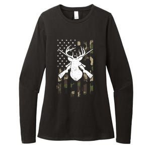 American Camouflage Flag Whitetail Buck Deer Hunting Funny Gift Great Gift Womens CVC Long Sleeve Shirt