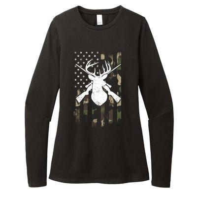 American Camouflage Flag Whitetail Buck Deer Hunting Funny Gift Great Gift Womens CVC Long Sleeve Shirt