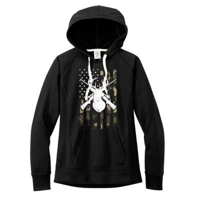 American Camouflage Flag Whitetail Buck Deer Hunting Funny Gift Great Gift Women's Fleece Hoodie