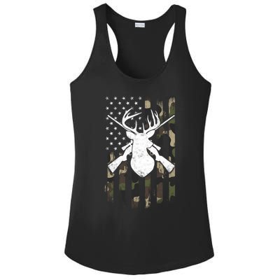 American Camouflage Flag Whitetail Buck Deer Hunting Funny Gift Great Gift Ladies PosiCharge Competitor Racerback Tank