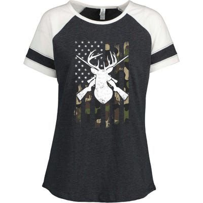 American Camouflage Flag Whitetail Buck Deer Hunting Funny Gift Great Gift Enza Ladies Jersey Colorblock Tee