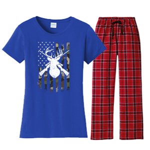 American Camouflage Flag Whitetail Buck Deer Hunting Funny Gift Great Gift Women's Flannel Pajama Set