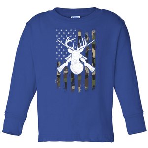 American Camouflage Flag Whitetail Buck Deer Hunting Funny Gift Great Gift Toddler Long Sleeve Shirt