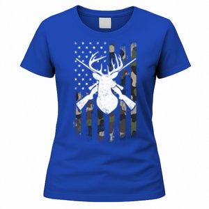 American Camouflage Flag Whitetail Buck Deer Hunting Funny Gift Great Gift Women's T-Shirt