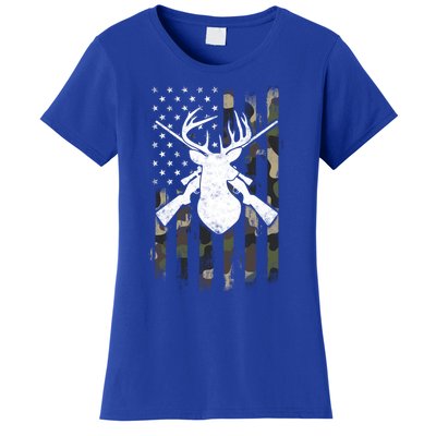 American Camouflage Flag Whitetail Buck Deer Hunting Funny Gift Great Gift Women's T-Shirt