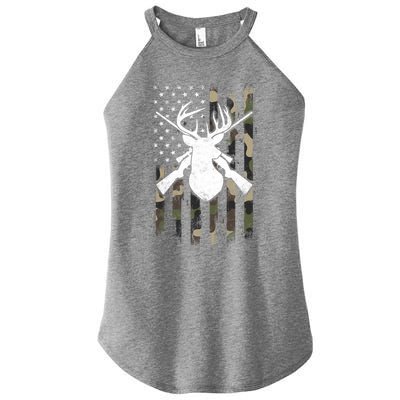 American Camouflage Flag Whitetail Buck Deer Hunting Funny Gift Great Gift Women's Perfect Tri Rocker Tank