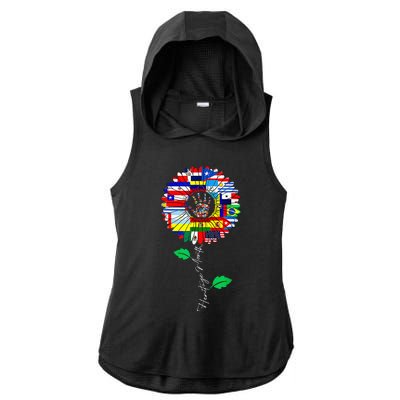 All Countries Flags Sunflower Hispanic Heritage Month Latino Ladies PosiCharge Tri-Blend Wicking Draft Hoodie Tank