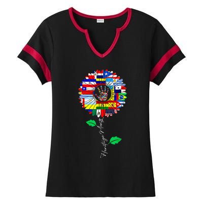 All Countries Flags Sunflower Hispanic Heritage Month Latino Ladies Halftime Notch Neck Tee