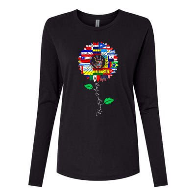 All Countries Flags Sunflower Hispanic Heritage Month Latino Womens Cotton Relaxed Long Sleeve T-Shirt