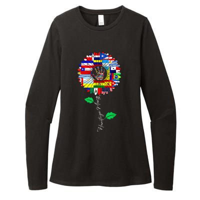 All Countries Flags Sunflower Hispanic Heritage Month Latino Womens CVC Long Sleeve Shirt