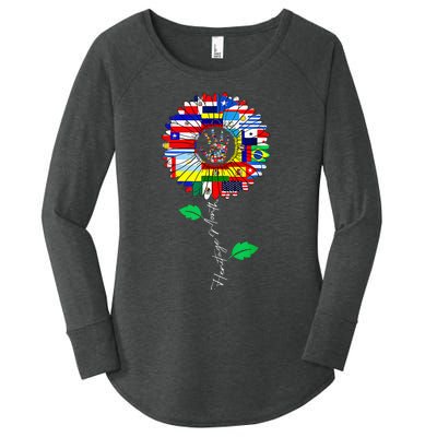 All Countries Flags Sunflower Hispanic Heritage Month Latino Women's Perfect Tri Tunic Long Sleeve Shirt