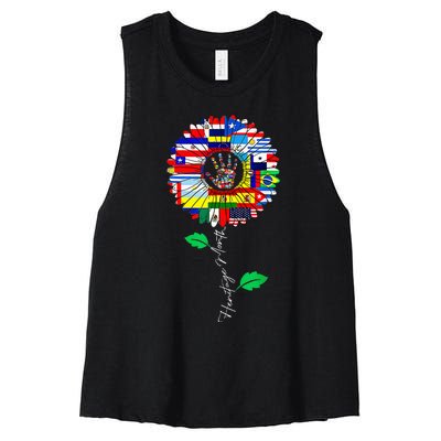 All Countries Flags Sunflower Hispanic Heritage Month Latino Women's Racerback Cropped Tank