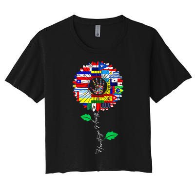 All Countries Flags Sunflower Hispanic Heritage Month Latino Women's Crop Top Tee