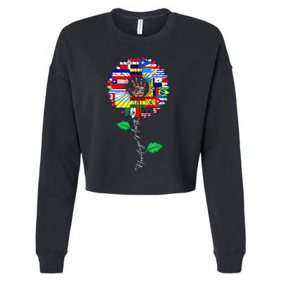 All Countries Flags Sunflower Hispanic Heritage Month Latino Cropped Pullover Crew