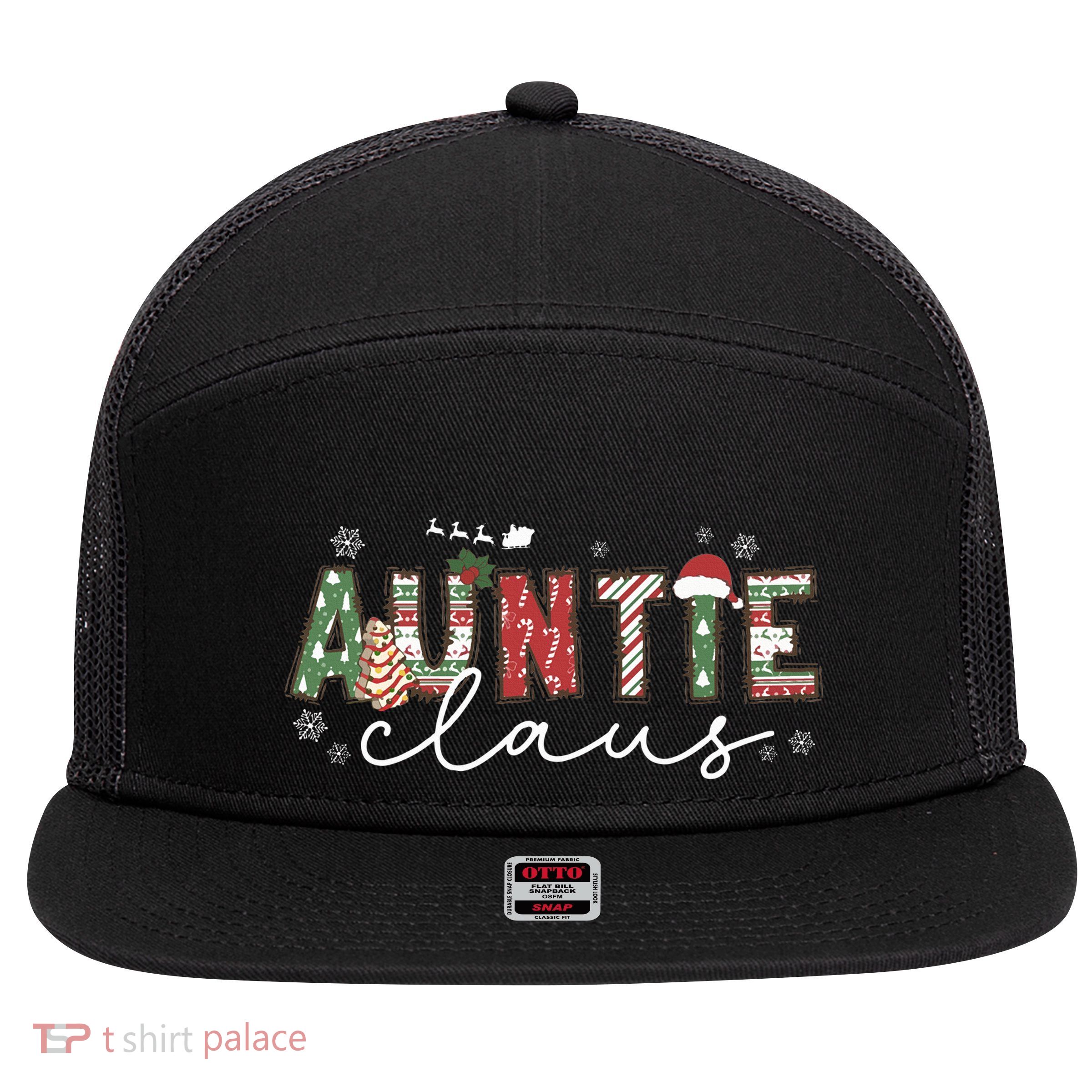 Auntie Claus Groovy Xmas Matching Family  7 Panel Mesh Trucker Snapback Hat