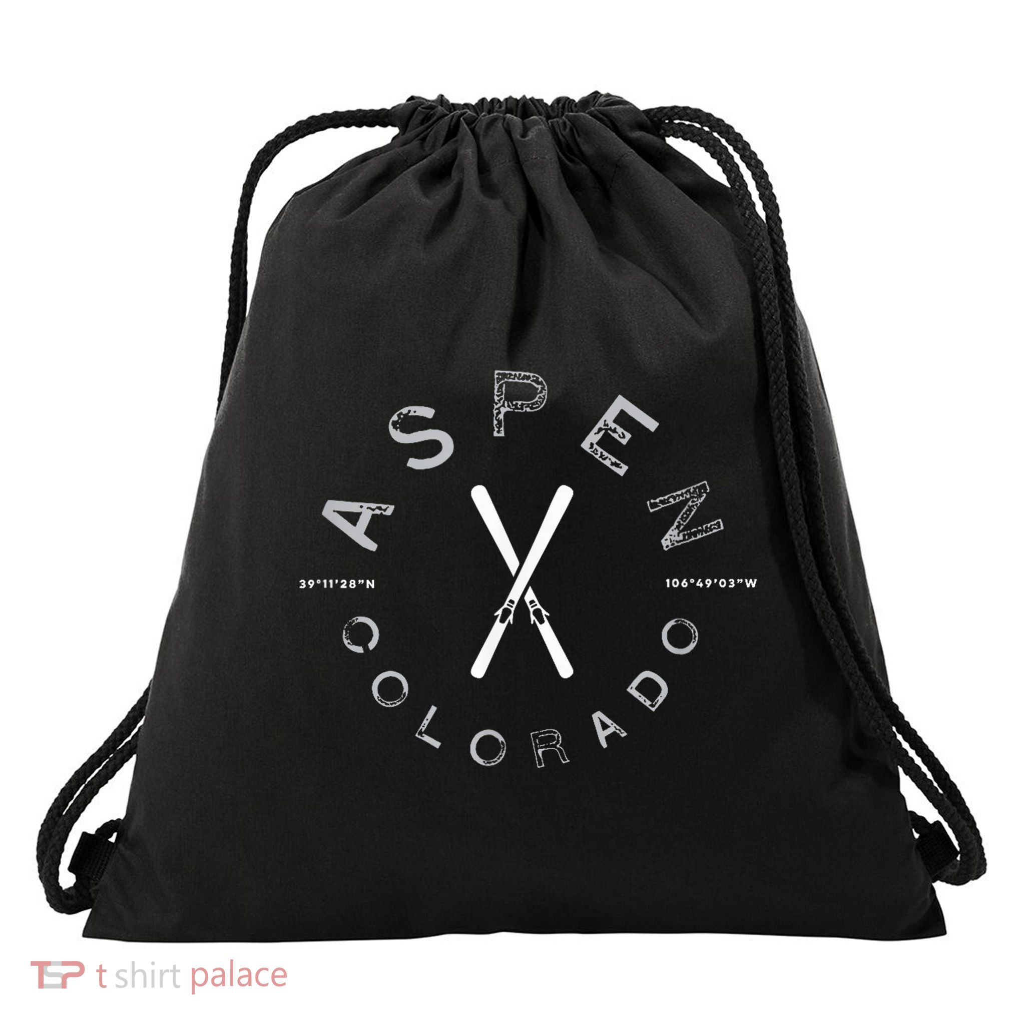 Aspen Colorado Graphic Vintage Ski Drawstring Bag