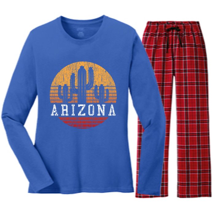 Arizona Cool Gift Gift Vintage Retro Cactus Gift Women's Long Sleeve Flannel Pajama Set 