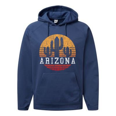 Arizona Cool Gift Gift Vintage Retro Cactus Gift Performance Fleece Hoodie