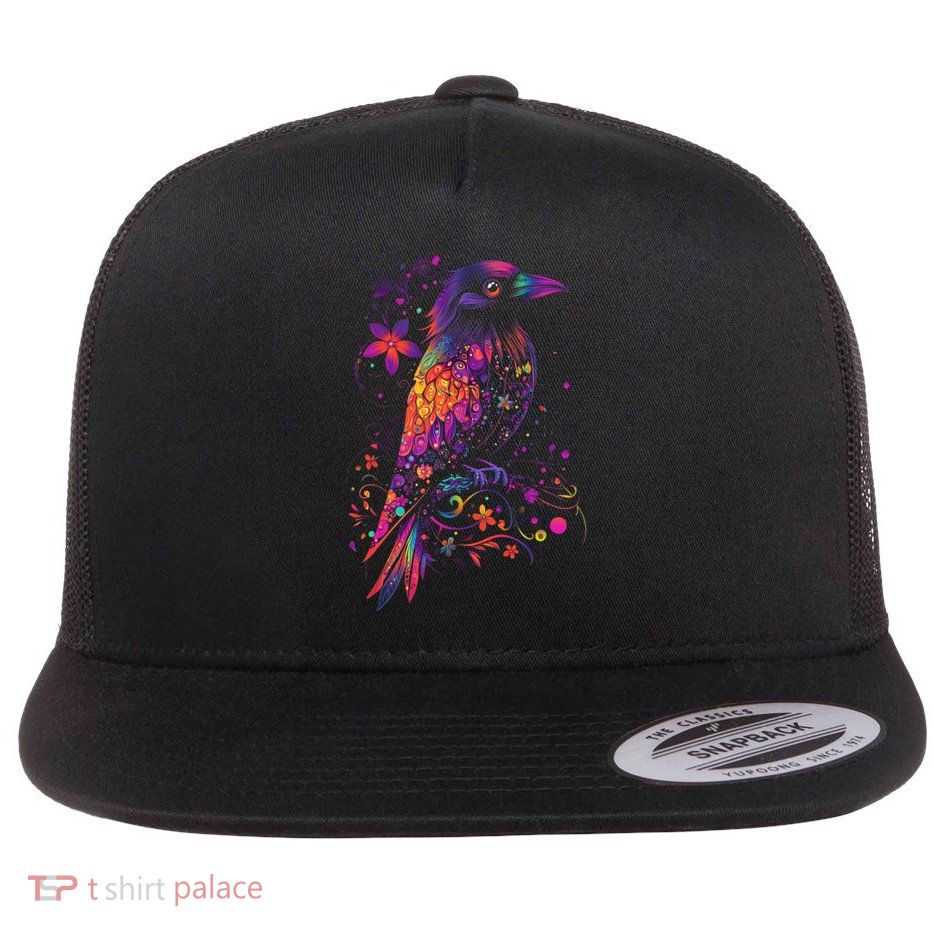 Aesthetic Crow Graphic Cute Bird  Flat Bill Trucker Hat