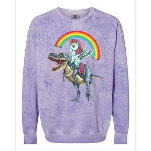 Aunticorn Cute Gift Riding Dinosaur T Rex Gift Colorblast Crewneck Sweatshirt