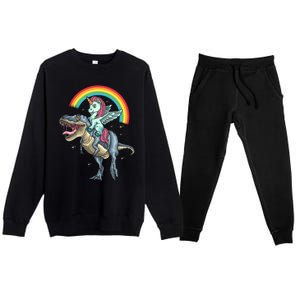 Aunticorn Cute Gift Riding Dinosaur T Rex Gift Premium Crewneck Sweatsuit Set