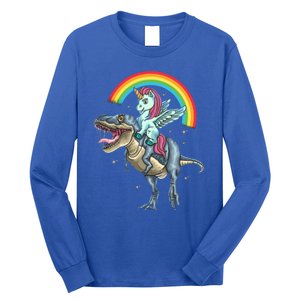 Aunticorn Cute Gift Riding Dinosaur T Rex Gift Long Sleeve Shirt