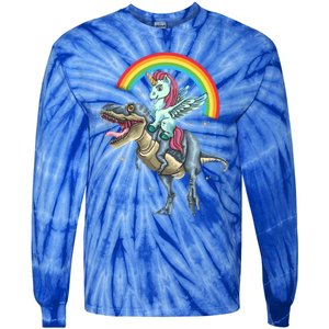 Aunticorn Cute Gift Riding Dinosaur T Rex Gift Tie-Dye Long Sleeve Shirt