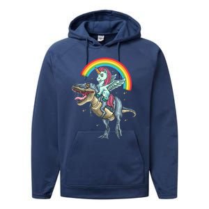 Aunticorn Cute Gift Riding Dinosaur T Rex Gift Performance Fleece Hoodie